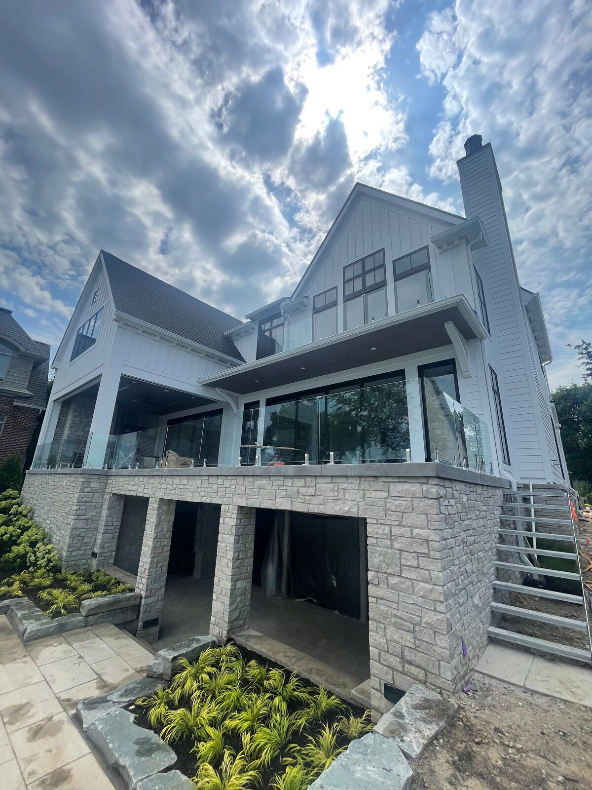 Glass balcony railing in a modern home